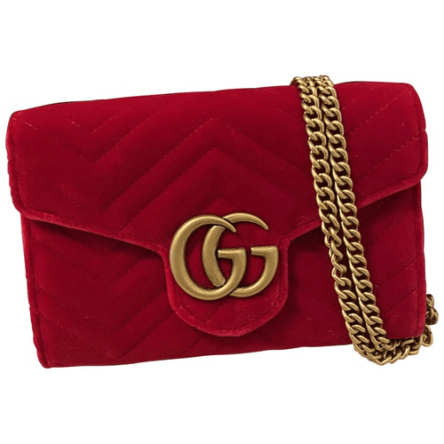 PreOwned Gucci Marmont Red Velvet Clutch Bag ModeSens