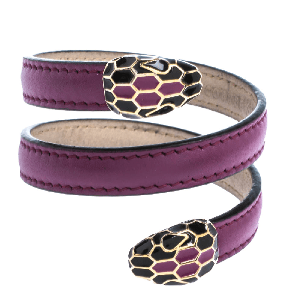 PreOwned Bvlgari Serpenti Forever Enamel Purple Leather Wrap Bracelet