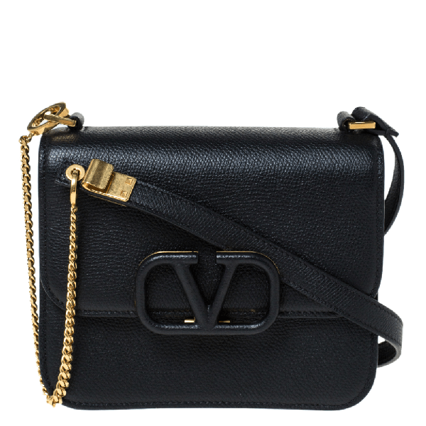 PreOwned Valentino Garavani Black Grain Leather V Sling Shoulder Bag ModeSens