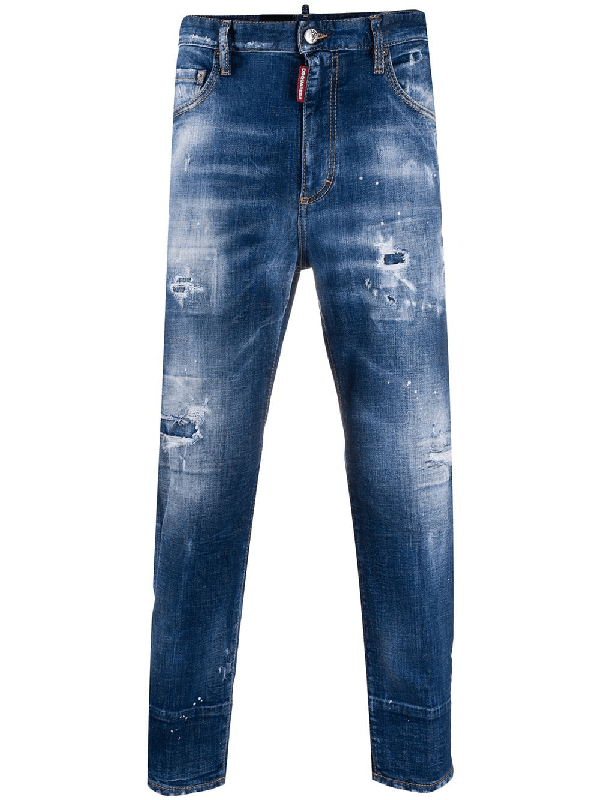 Dsquared2 Ripped Paintsplatter Skinny Jeans In Blue ModeSens