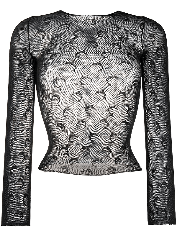 Marine Serre Cropped Moon Mesh Top In Black ModeSens