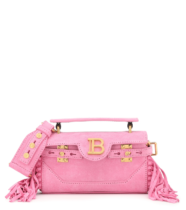 Balmain Bbuzz 19 Fringed Suede Shoulder Bag In Pink ModeSens