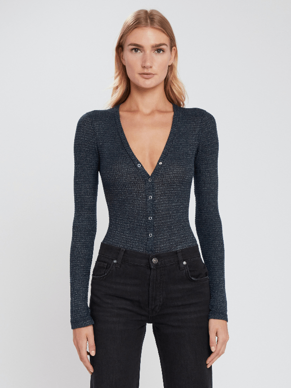Free People Keep Your Cool Thermal Henley Bodysuit In Black ModeSens