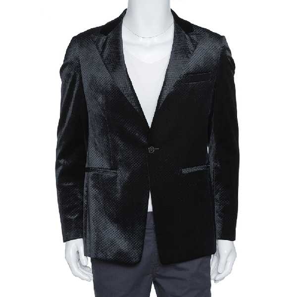 PreOwned Emporio Armani Black Diamond Pattern Velvet Jude Line Jacket