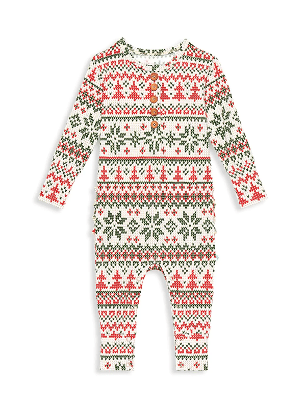 Posh Peanut Baby's Nicholas Longsleeve Ruffled Henley Coverall In Red