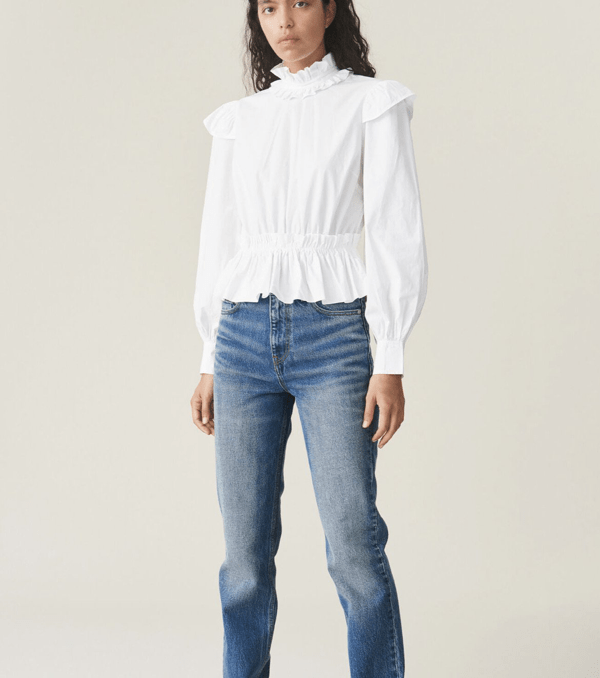 Ganni Cotton Poplin Cropped Blouse In White ModeSens