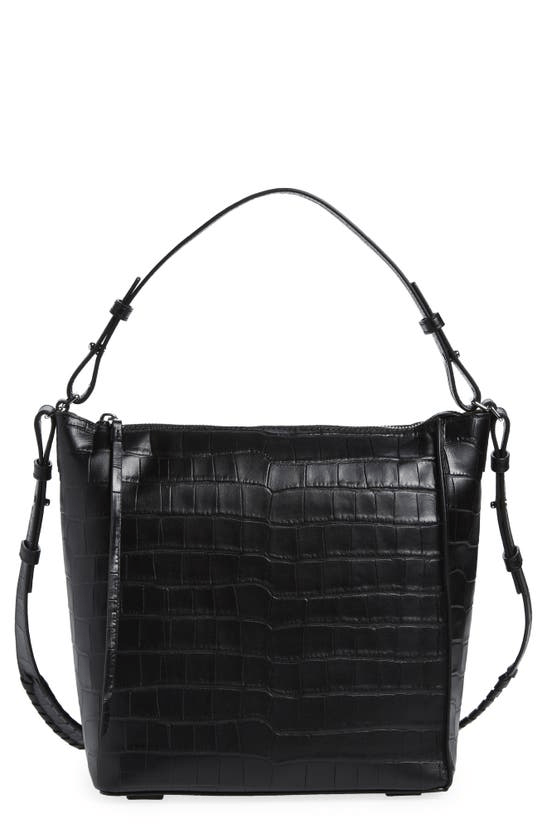Allsaints Kita Croc Embossed Leather Shoulder/crossbody Bag In Black