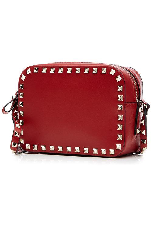 Valentino Garavani Rockstud Camera Crossbody Bag Grained Rosso In Red