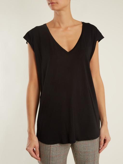 Frame Vneck Cottonjersey Tshirt In Black ModeSens