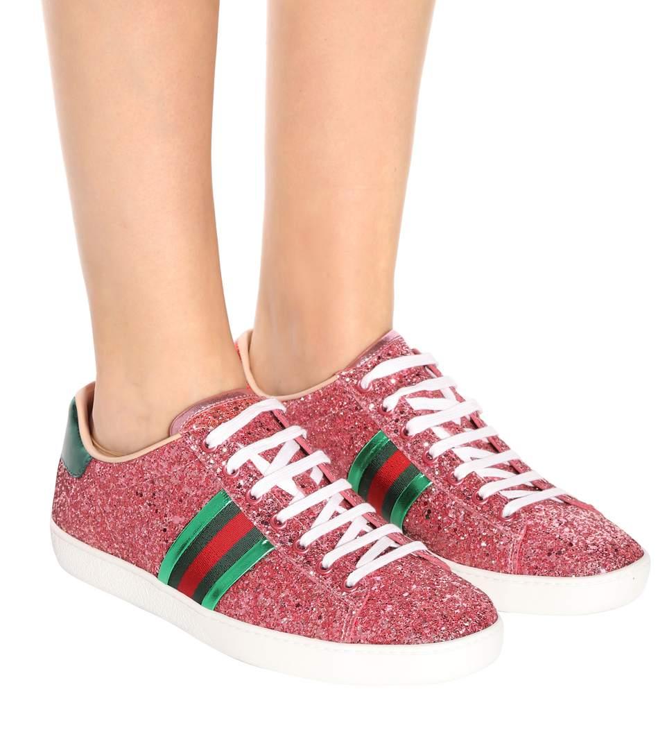 Gucci Glitter New Ace Sneakers, Pink, It 35 In Glos.p/j.g/vrv/ro/r. ModeSens