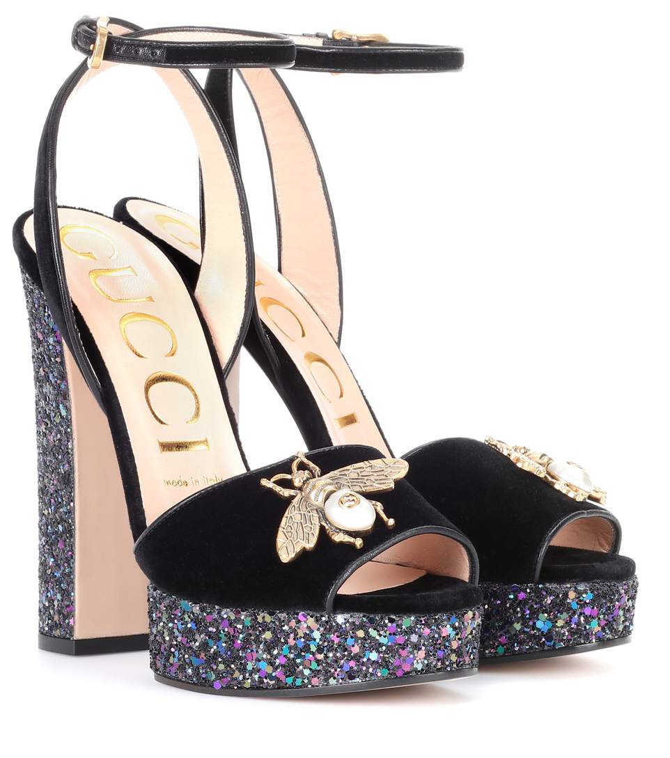 Gucci Platform Sandals With Bee In Black ModeSens