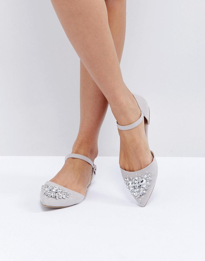 New Look Jewelled 2 Part Pointed Flat Shoe Gray ModeSens