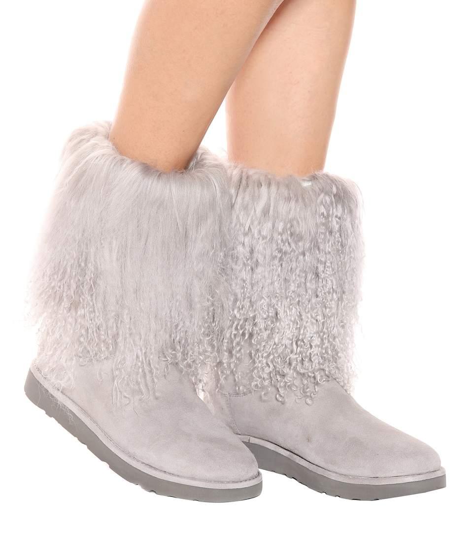 Ugg Lida Fur And Suede Ankle Boots In Light Grey ModeSens