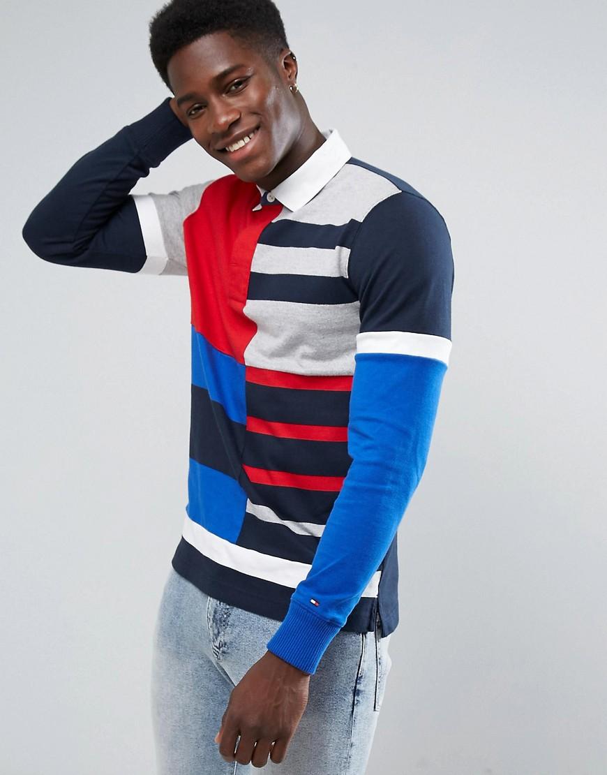 Tommy Hilfiger Long Sleeved Rugby Polo Shirt In Multi Block Stripe
