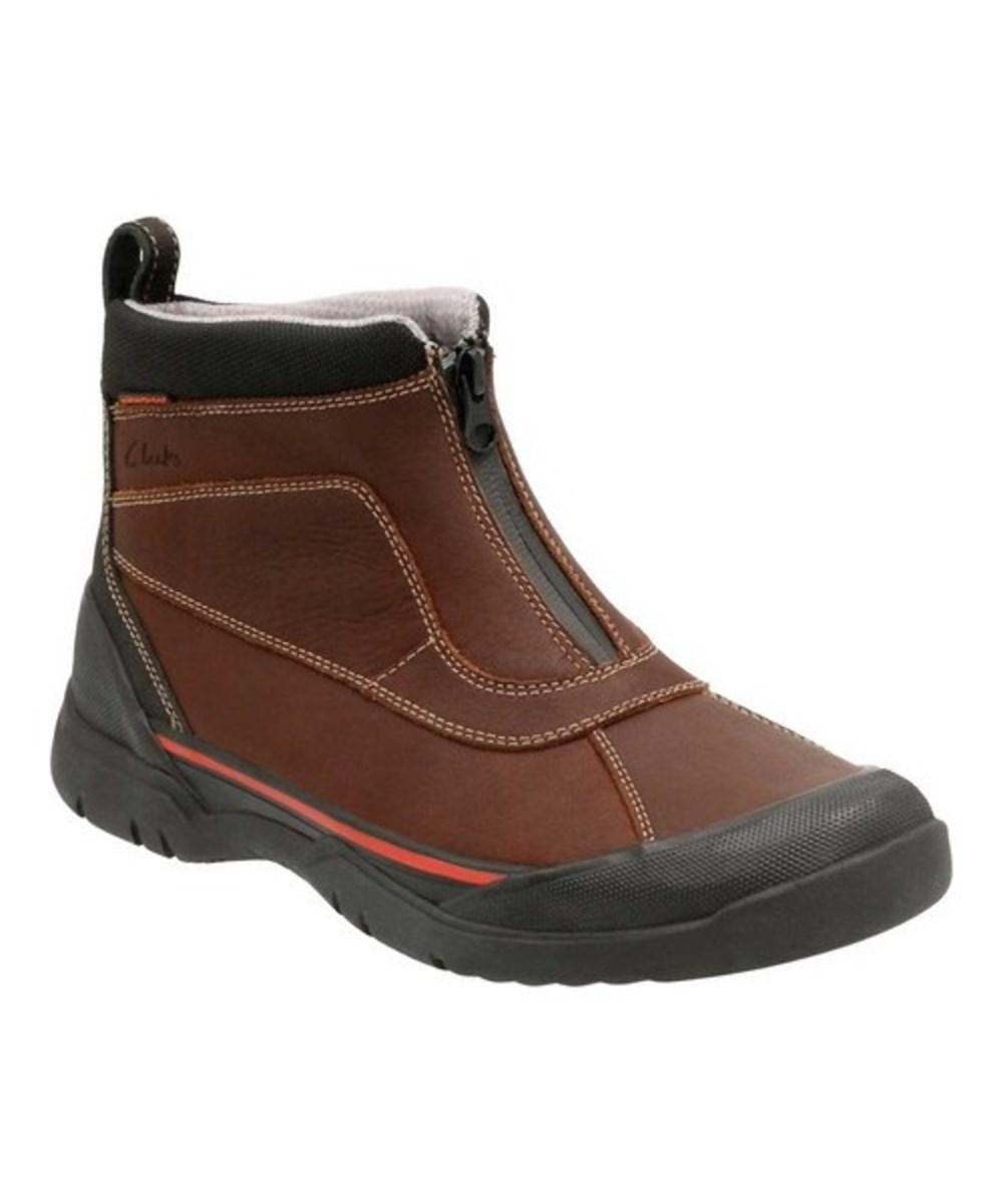 Clarks Men's Allyn Up Waterproof Zipup Boot In Brown Tumbled Cow Full