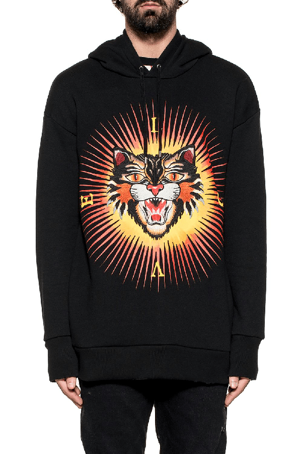 Gucci Black Angry Cat Hooded Sweatshirt ModeSens