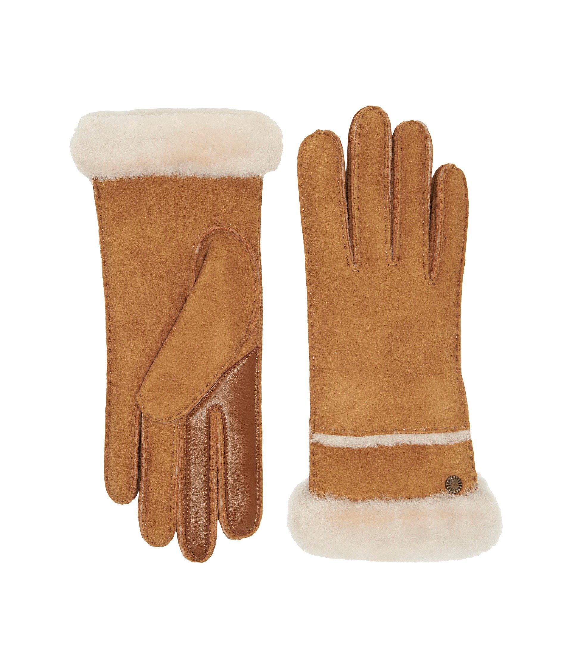 Ugg Exposed Waterproof Sheepskin Tech Gloves With Slim Pile In Chestnut