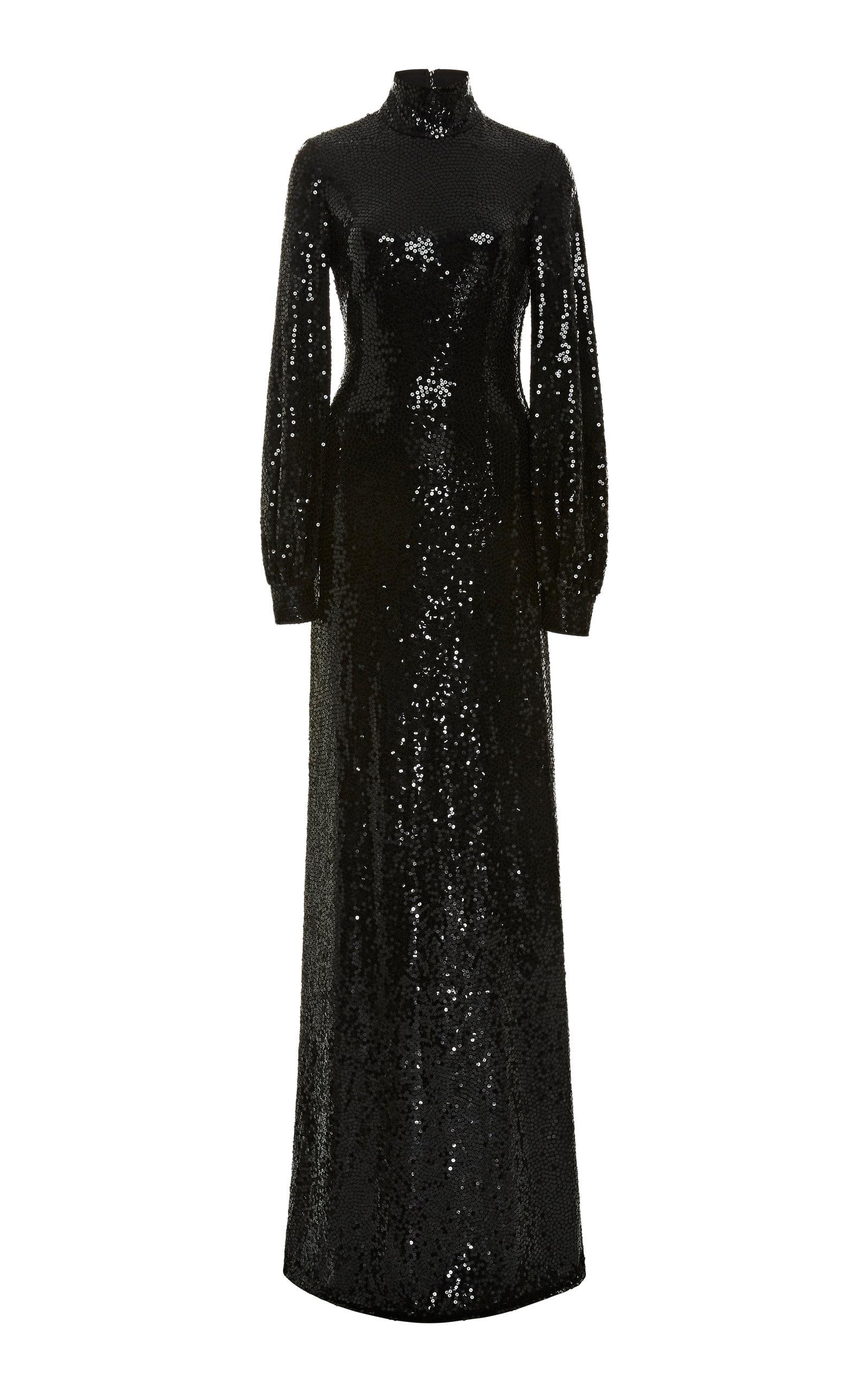 Michael Kors Sequin Turtleneck Gown In Black ModeSens