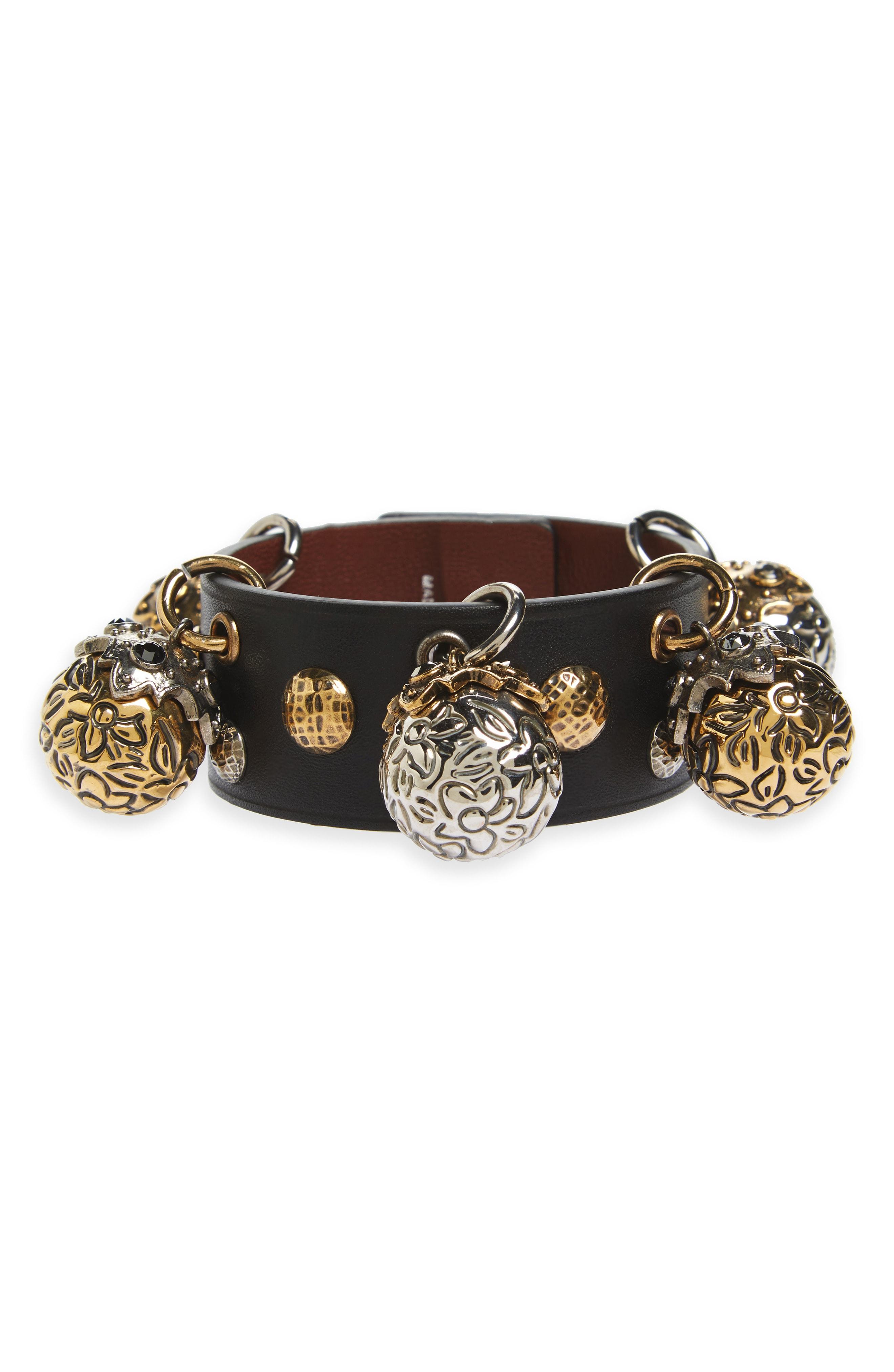Alexander Mcqueen Charmembellished Leather Bracelet In Black ModeSens
