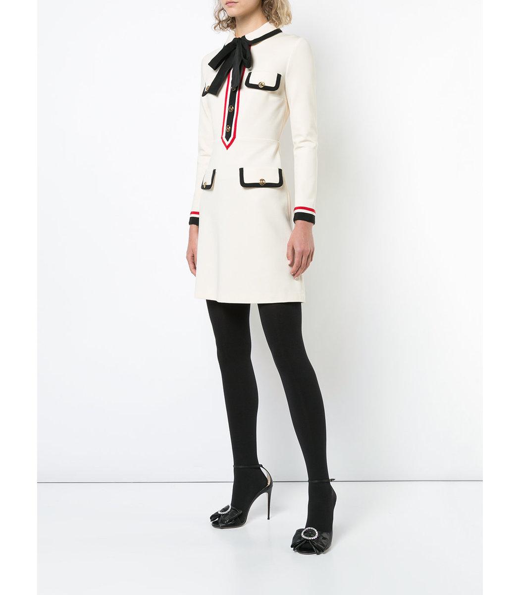 Gucci Bow Neck Piped Jersey Dress In White ModeSens