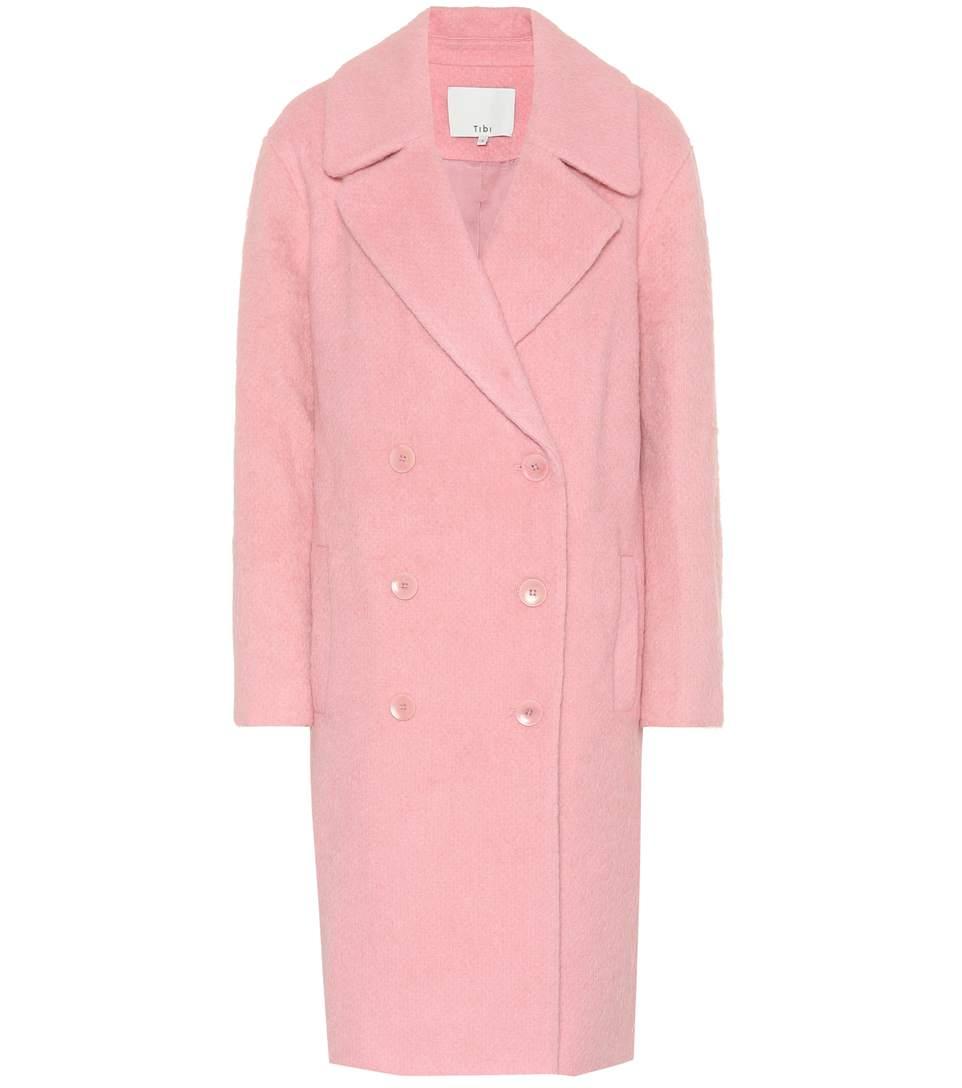 Tibi Luxe Mohair Double Breasted Coat In Pink ModeSens