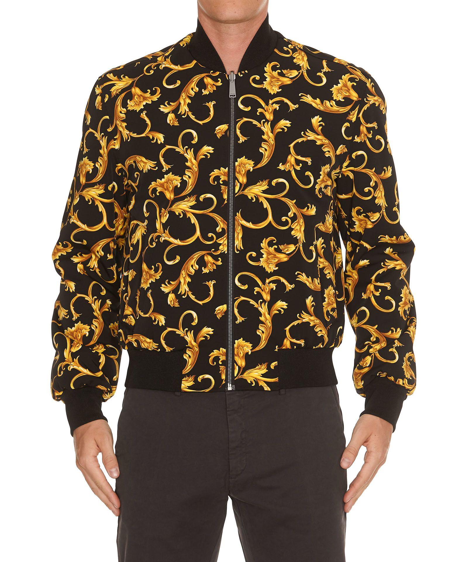 Versace Baroqueprint Reversible Shell Bomber Jacket In Black/gold