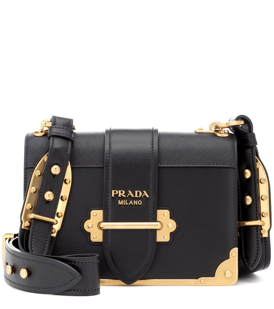 Prada Black Cahier Leather Shoulder Bag ModeSens