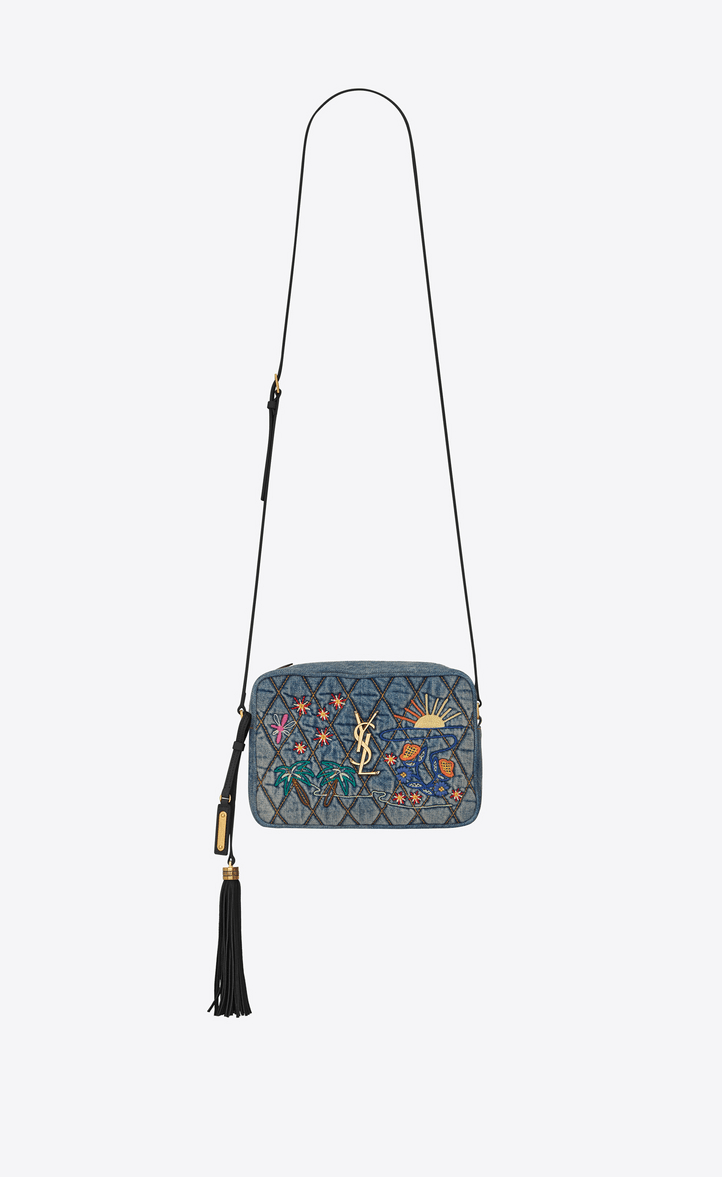 Saint Laurent Lou Camera Bag In Denim Decorated With “summer