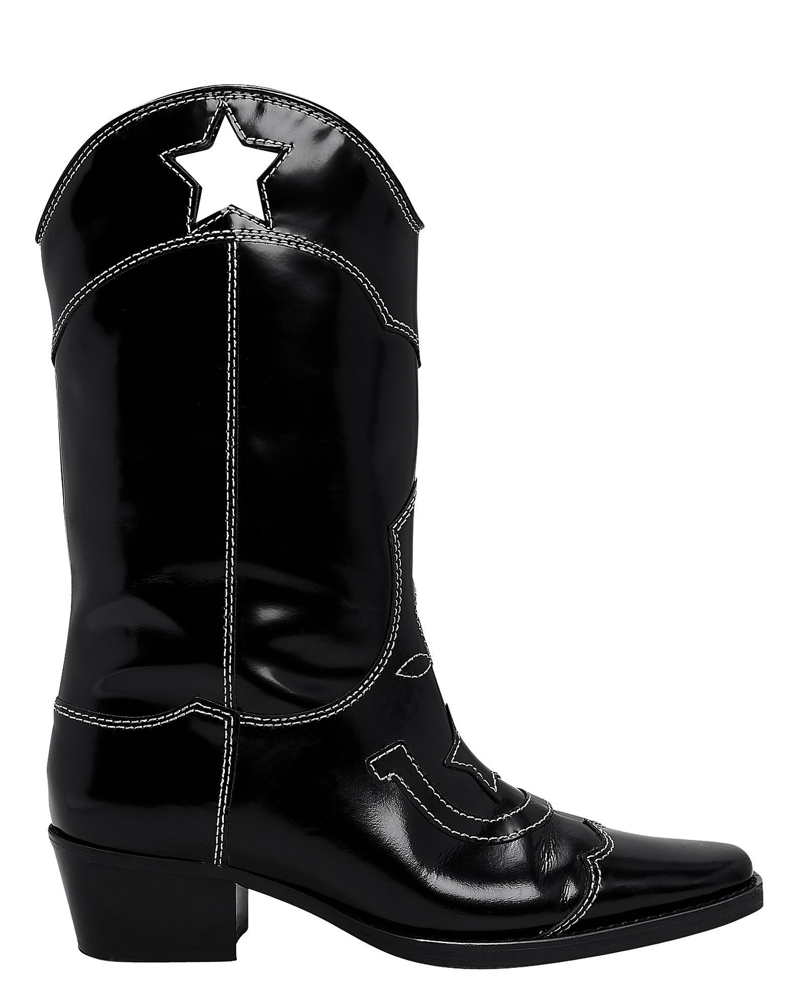 Ganni Embroidered PatentLeather Cutout Boots In Black ModeSens