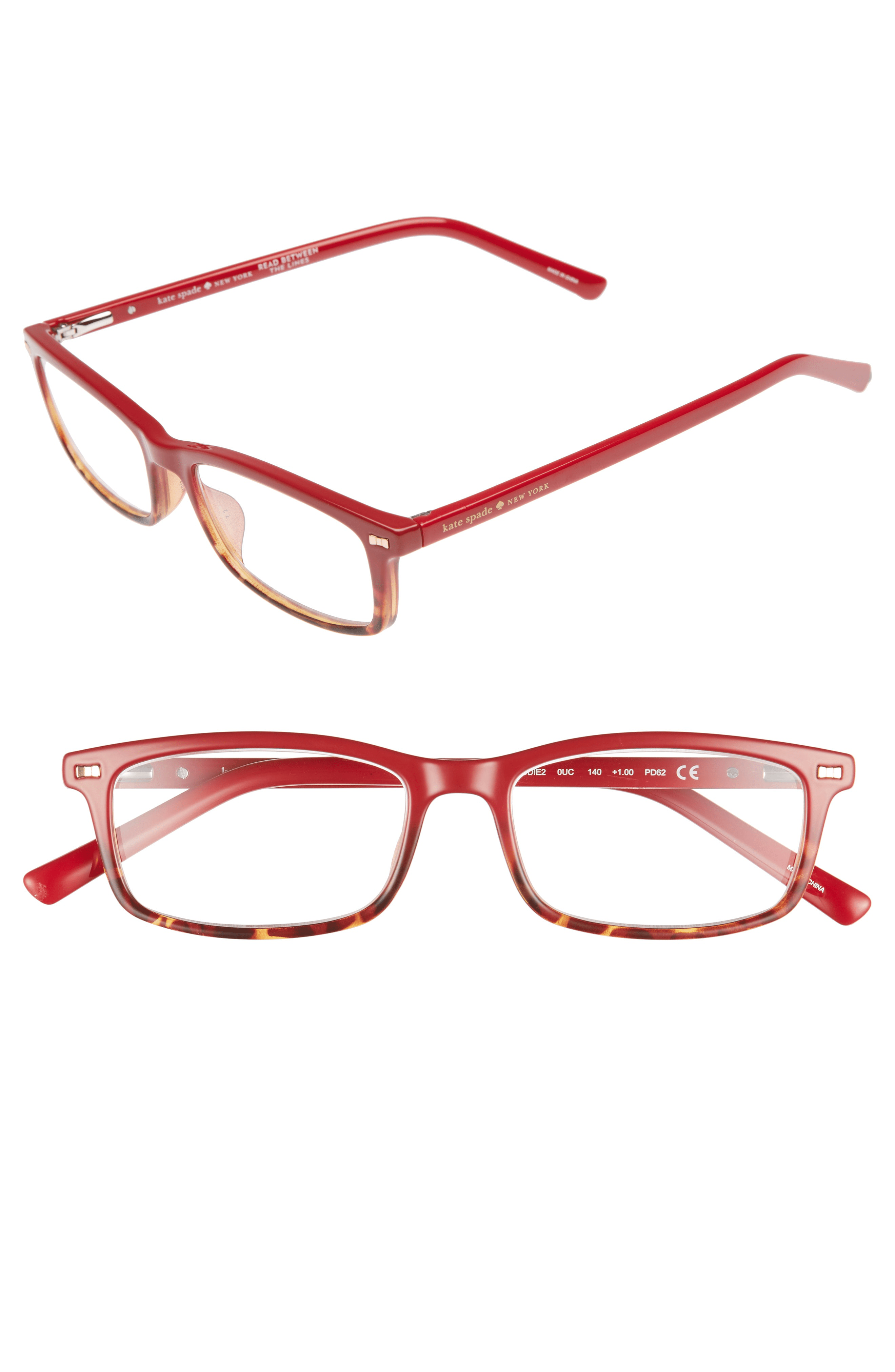 Kate Spade Jodie 50mm Rectangular Reading Glasses Red Havana ModeSens