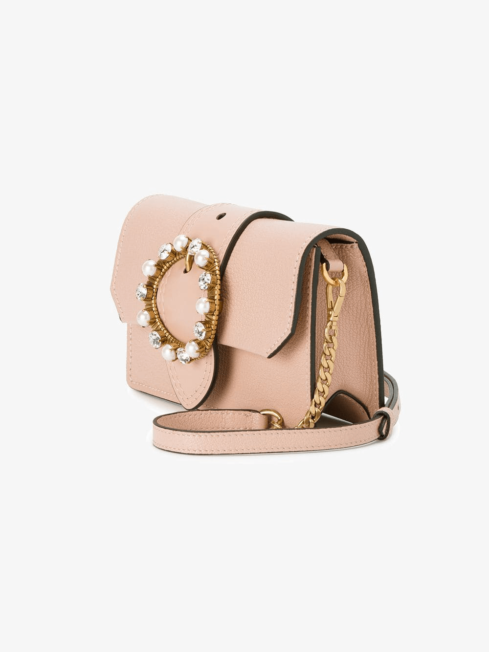 Miu Miu Mini Pink Leather Crystal Buckle Miu Lady Bag ModeSens
