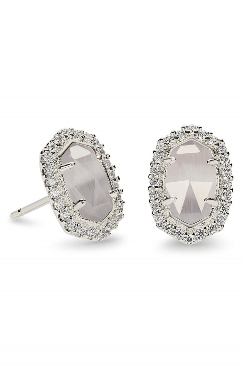 Kendra Scott 'cade' Drusy Stud Earrings In Slate Cats Eye/ Silver