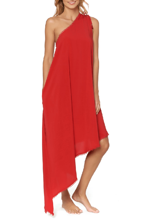 Red Carter Oneshoulder Maxi Coverup Dress In Ruby ModeSens