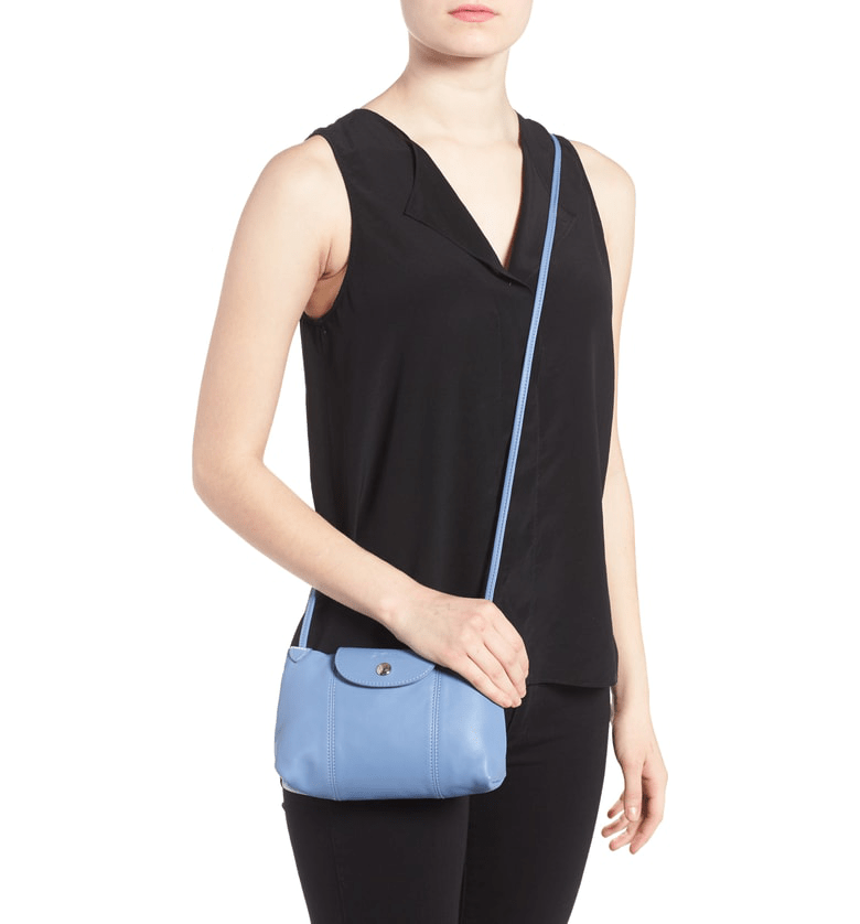 Longchamp Le Pliage Cuir Crossbody Bag Blue In Blue Mist ModeSens