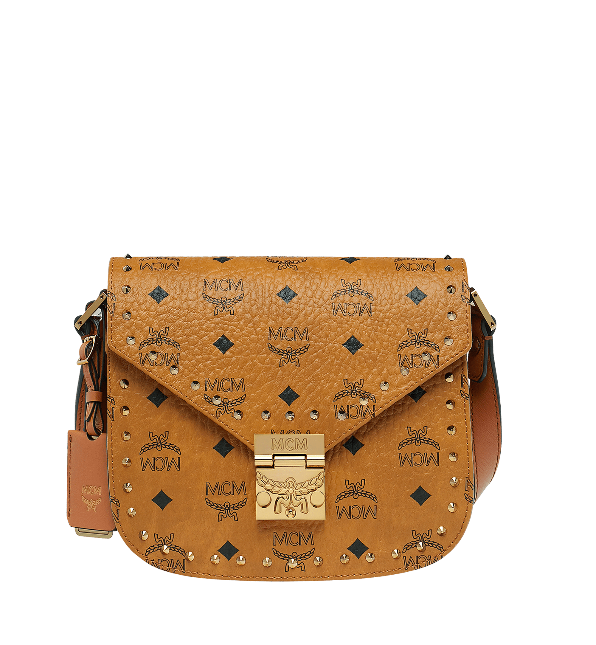 Mcm Patricia Shoulder Bag In Studded Outline Visetos In Cognac ModeSens