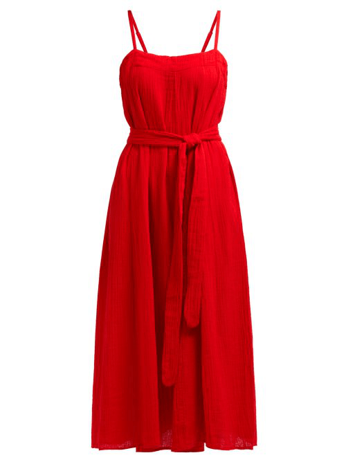 Mara Hoffman Philomena Gathered CottonGauze Midi Dress In Red ModeSens