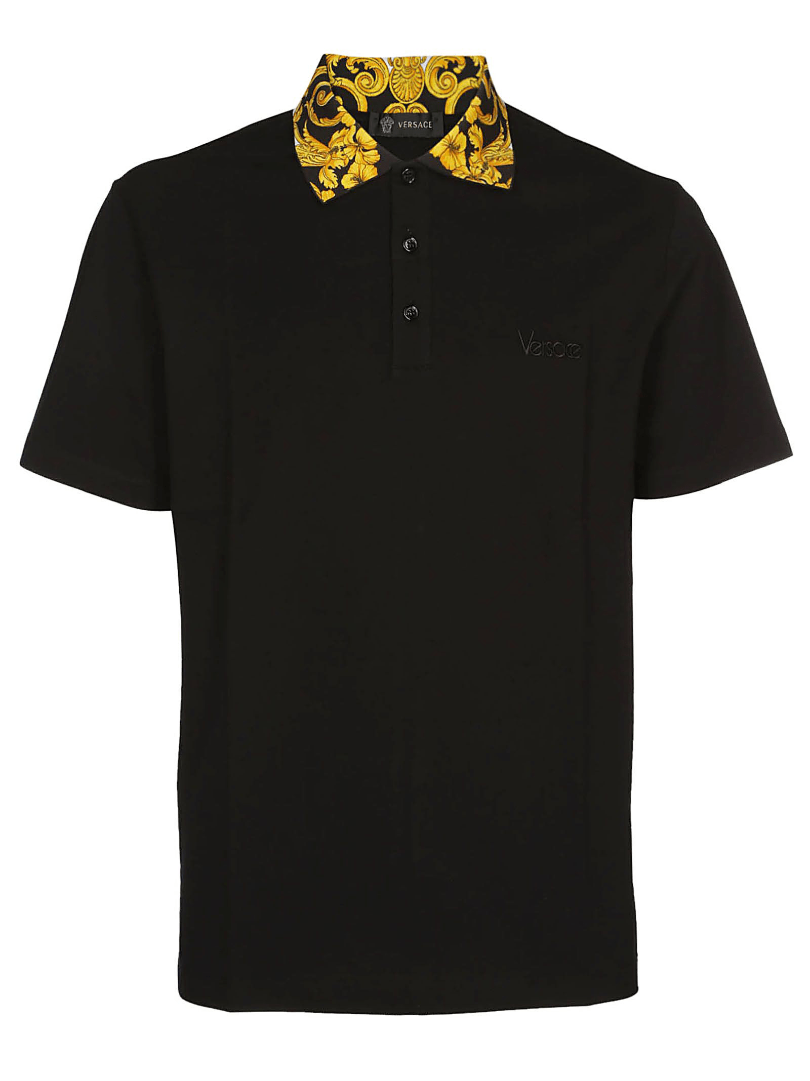 Versace Baroque Collar Polo Shirt In Black ModeSens