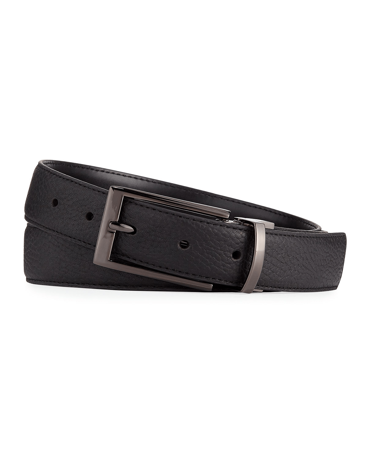 Neiman Marcus Smooth Pebbled Leather Belt In Black ModeSens