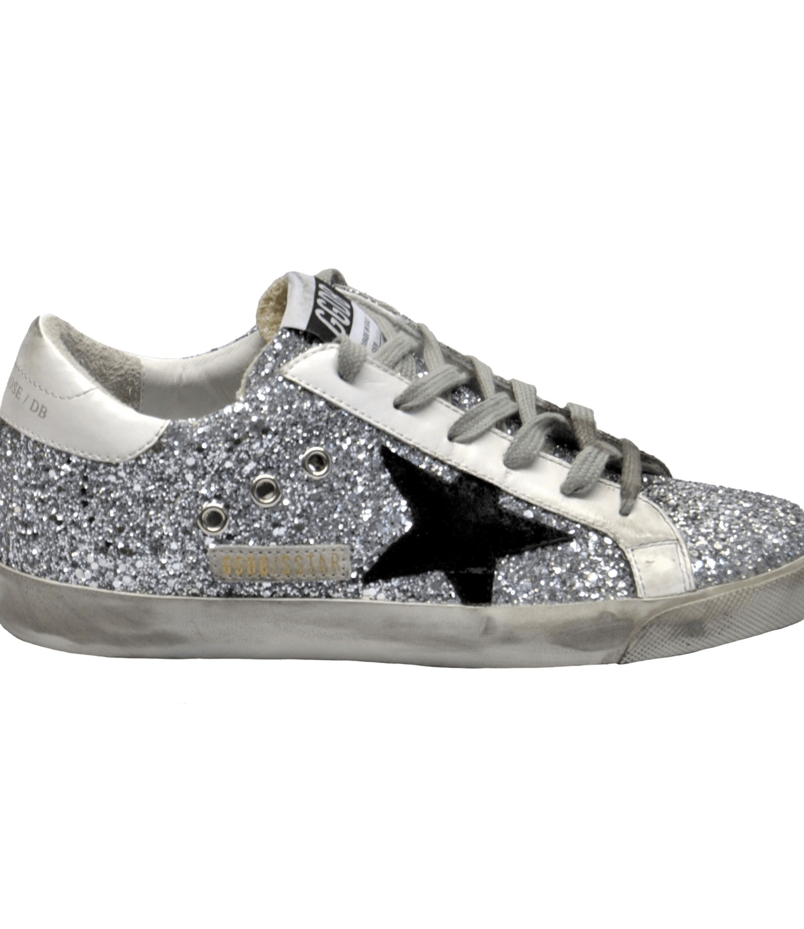 Golden Goose Glitter Embellished Sneakers In Silver Glitter Black Star