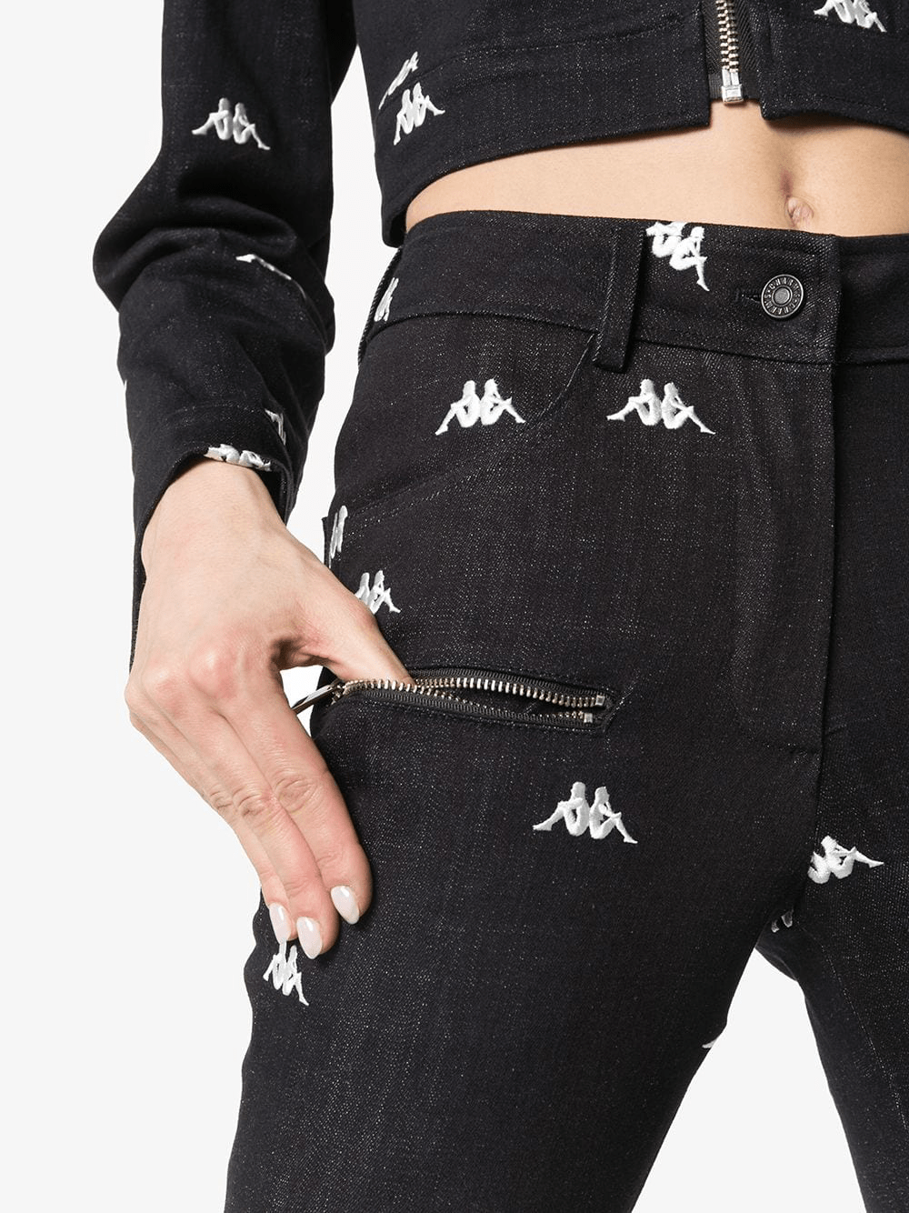 Charm's X Kappa Logoembroidered Flared Jeans In Black ModeSens