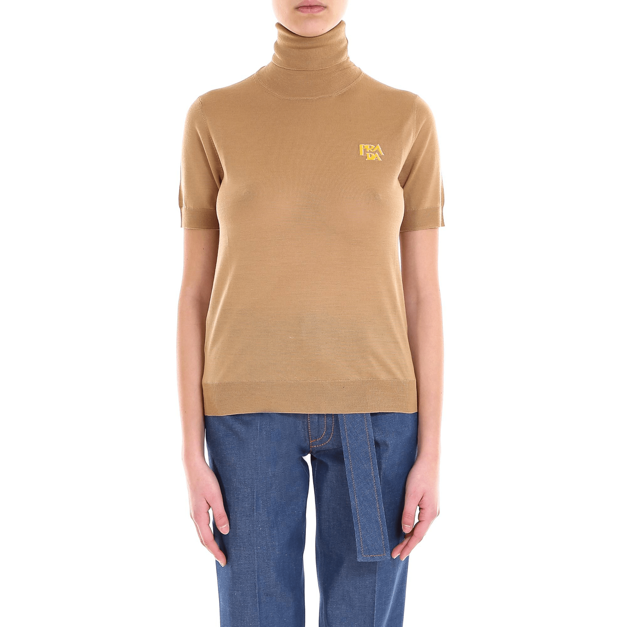 Prada Logo Turtleneck Pullover In Brown ModeSens
