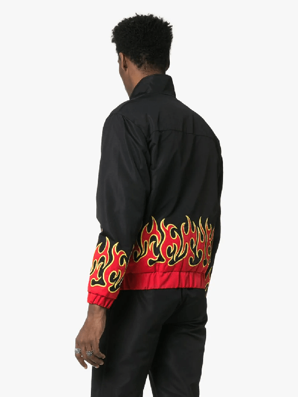 Charm's X Kappa Fire Print High Neck Sport Jacket In Black ModeSens