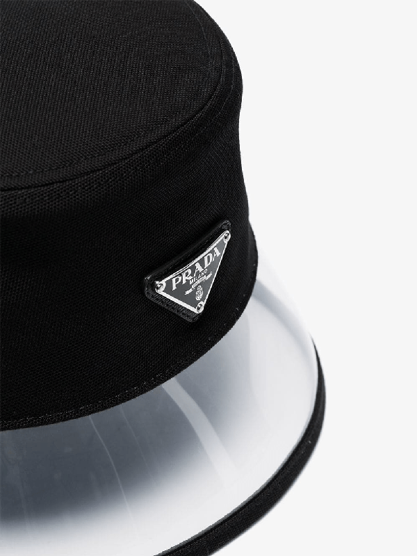 Prada Cotton & Plexi Bucket Hat W/ Logo Tag In Black ModeSens