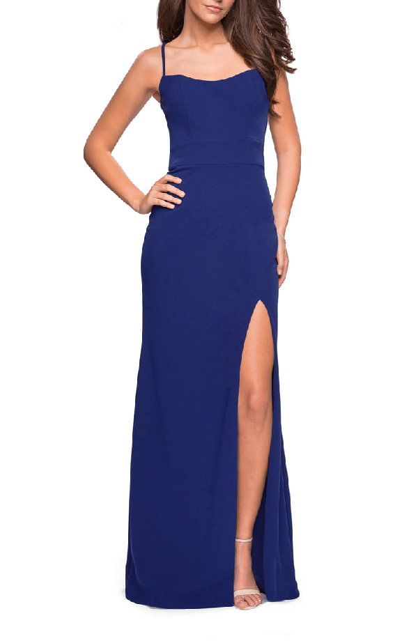La Femme Sweetheart Neck Jersey Evening Dress In Sapphire Blue ModeSens