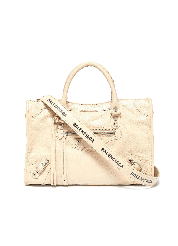 Balenciaga 'classic City' Logo Strap Small Leather Shoulder Bag In Light Beige ModeSens