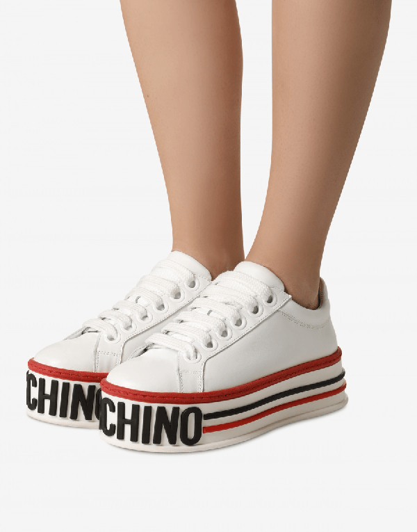 Moschino Women's Shoes Leather Trainers Sneakers Platform In White