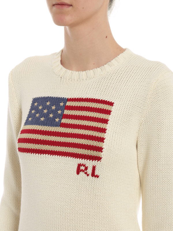 Polo Ralph Lauren American Flag Intarsia Cotton Sweater In White,multi