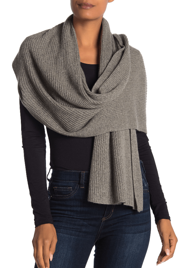 Portolano Cashmere Ribbed Wrap Scarf In Medium Hth Grey ModeSens
