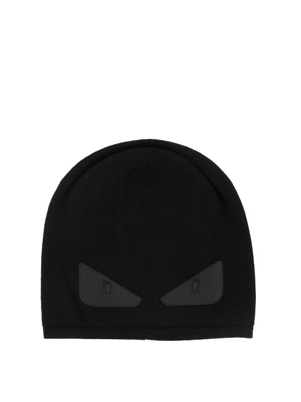 Fendi Wool Beanie With Leather Bag Bugs In Black ModeSens