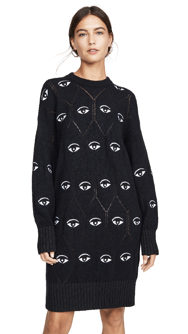 Kenzo All Over Eye Sweater Dress In Black ModeSens